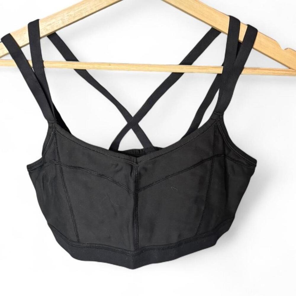 Athleta Black Longline Sports Bra Strappy Double Strap X-Back Yoga Crop Size L